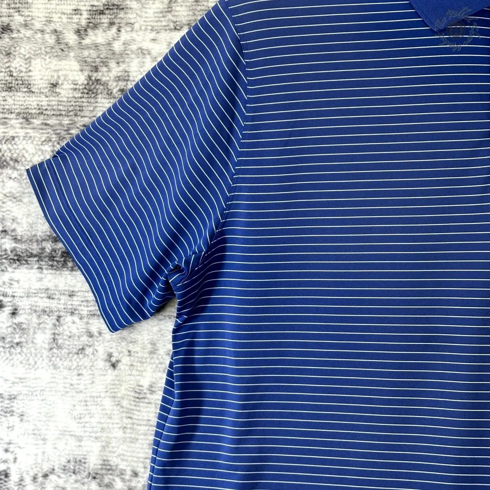 Nike Dri-Fit Polo Shirt Blue White Stripe Short Sleeve Men's (Possible) XL *Read